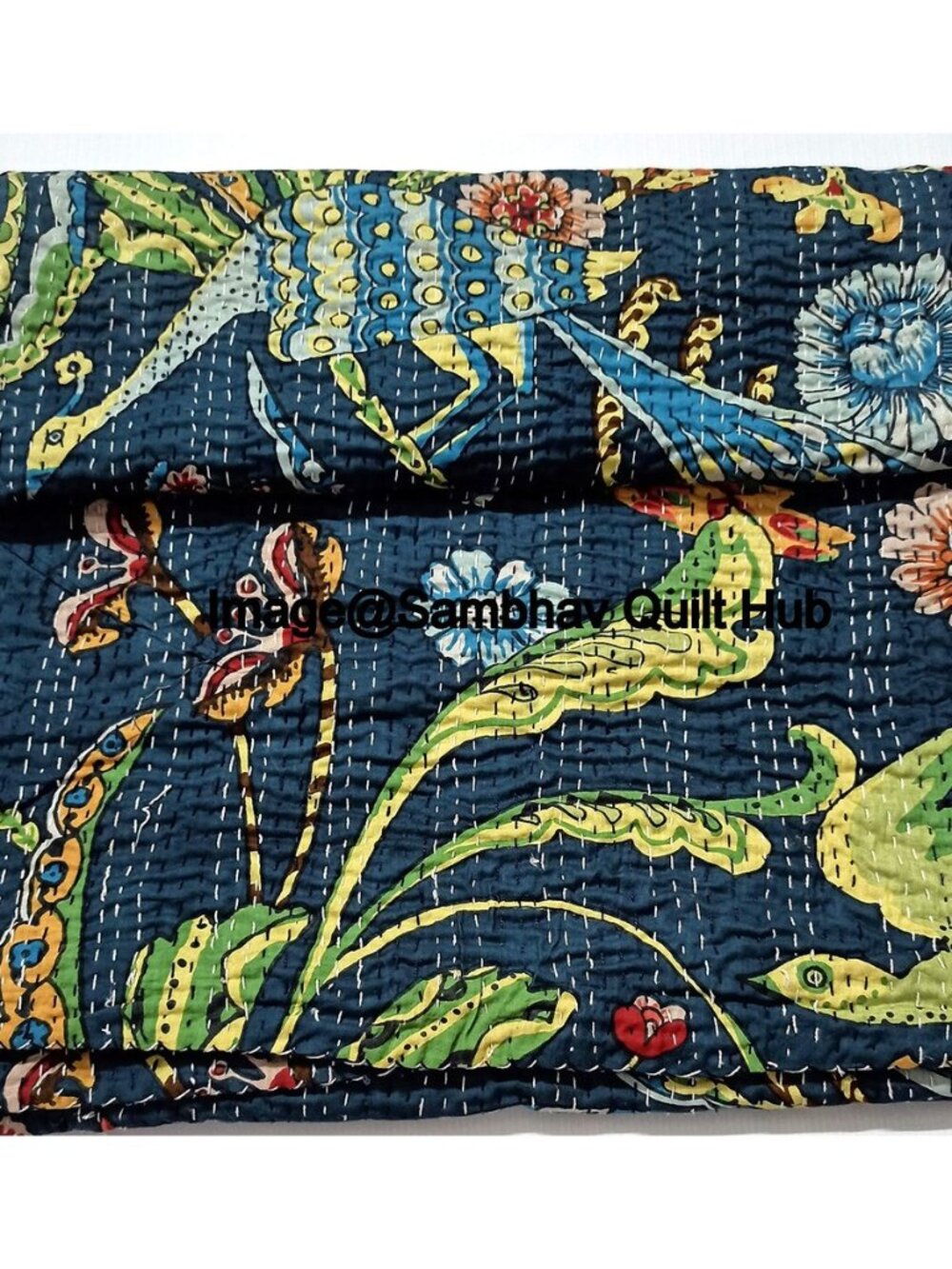 Handblock Animal Print Handmade Cotton Kantha Quilting Boho Bedding Throw